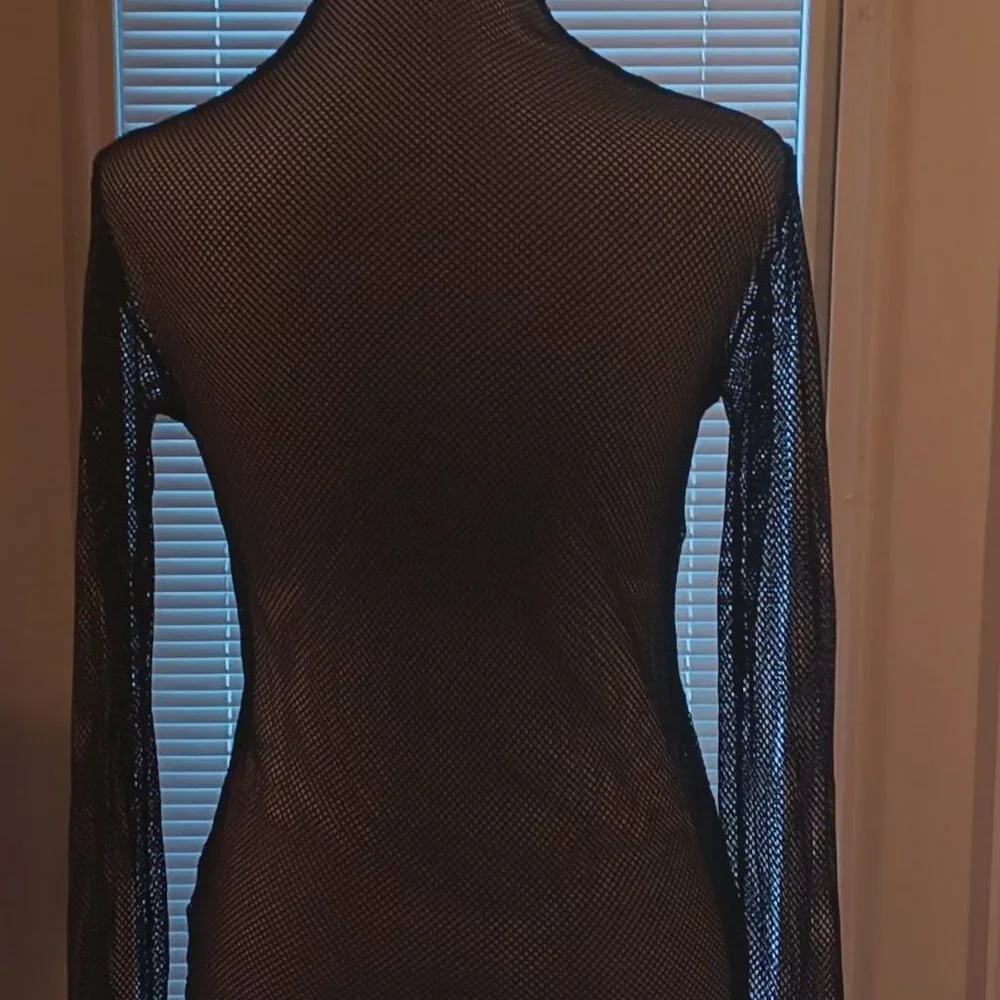 Kate Hewko 💗 Womens Long Sleeve Higher Neck Black Mesh Top 💗 - Picture 9 of 14